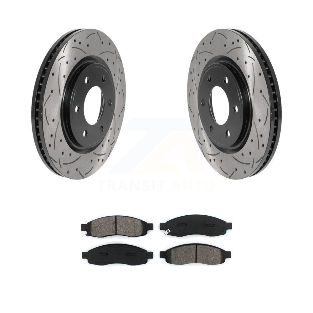 Drilled Slot Brake Rotor Semi-Metallic Pad Front Kit For Nissan TITAN From 04 07