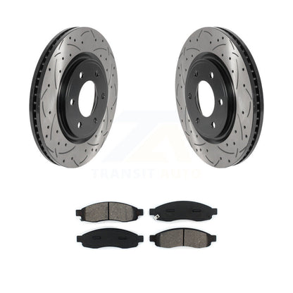 Drilled Slot Brake Rotor Semi-Metallic Pad Front Kit For Nissan TITAN From 04 07