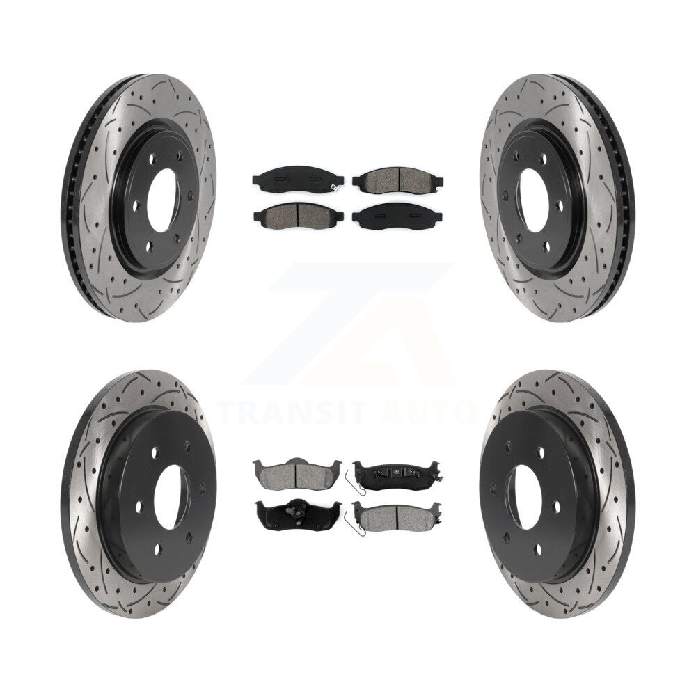 Drilled Slot Disc Brake Rotors Semi-Metallic Pad Front Rear Kit For Nissan TITAN