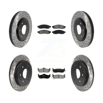Drilled Slot Disc Brake Rotors Semi-Metallic Pad Front Rear Kit For Nissan TITAN