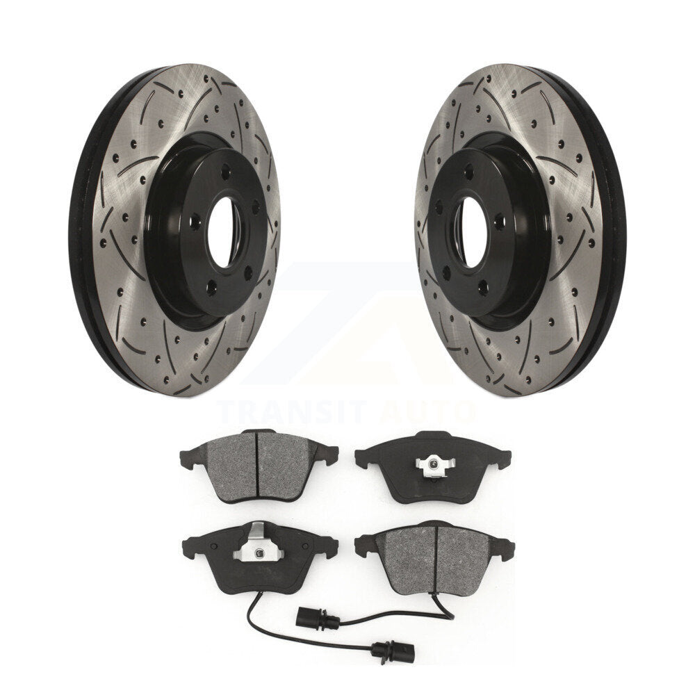 Coated Drilled Slot Disc Brake Rotor & Semi-Metallic Pad Front Kit For Volvo S40