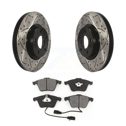 Coated Drilled Slot Disc Brake Rotor & Semi-Metallic Pad Front Kit For Volvo S40