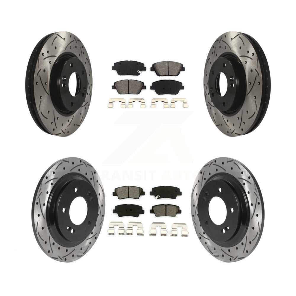 Drill Slot Disc Brake Rotors Semi-Metallic Pad Front Rear Kit For Hyundai Sonata