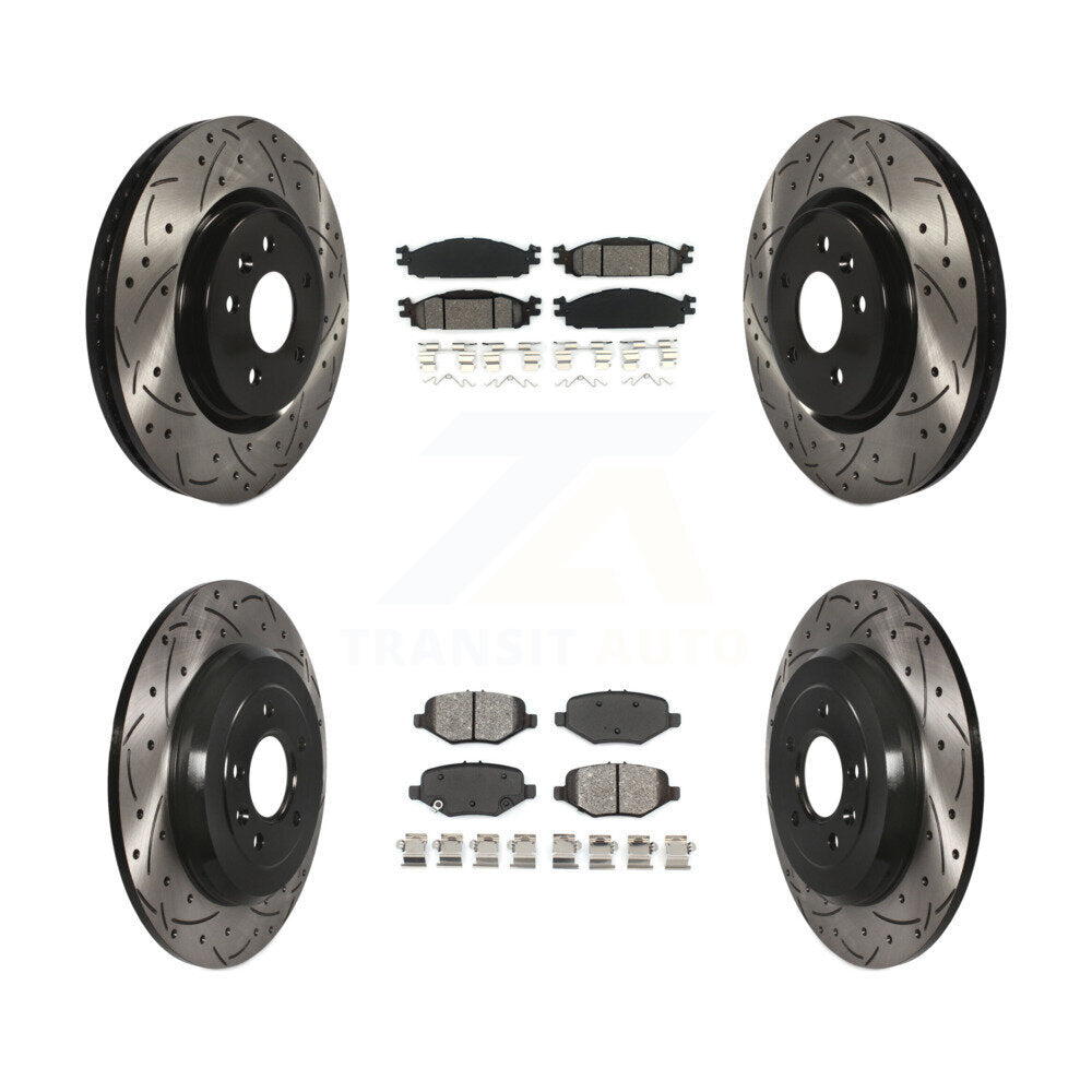 Drilled Slot Disc Brake Rotor Semi-Metallic Pad Front Rear Kit For Ford Explorer
