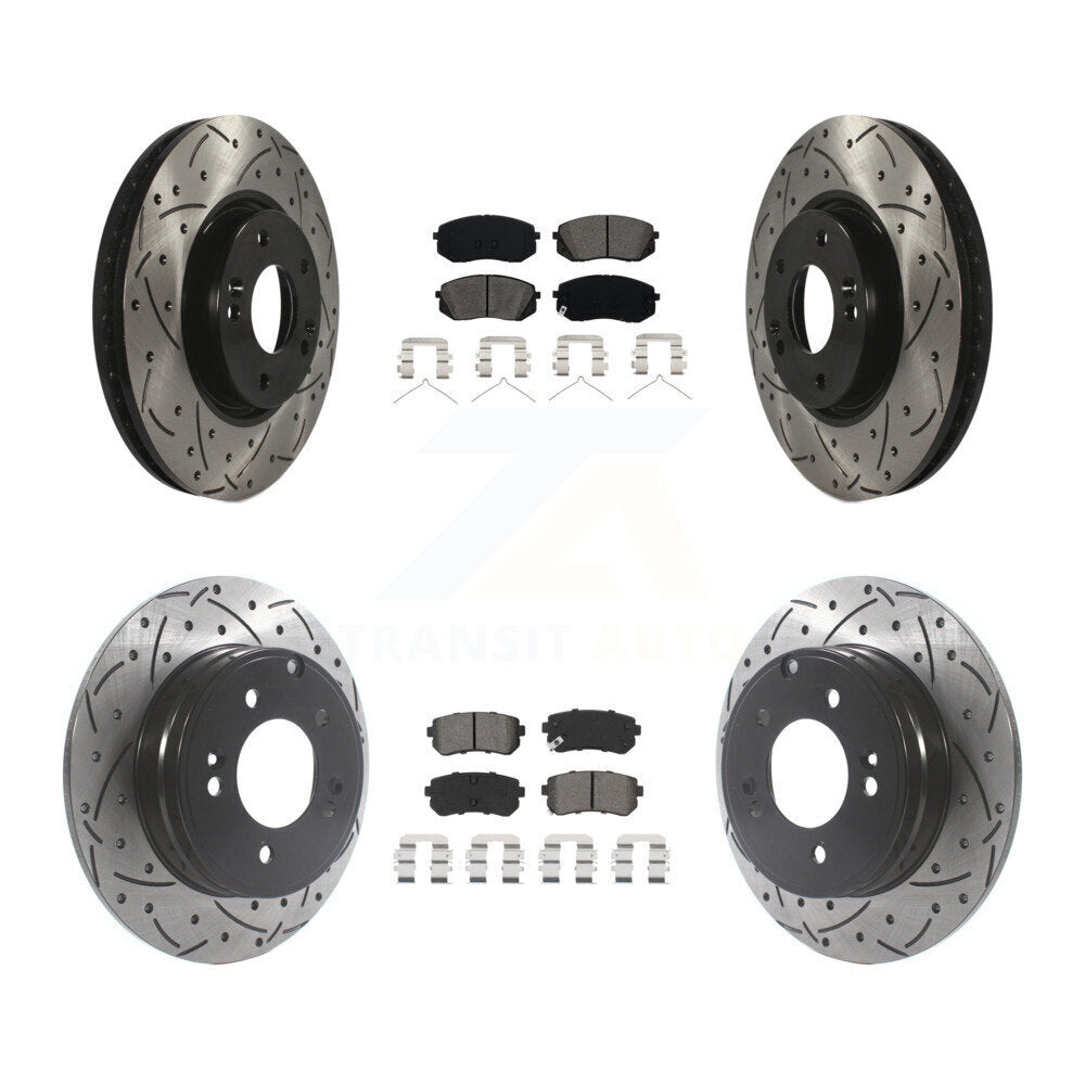 Drill Slot Disc Brake Rotors Semi-Metallic Pad Front Rear Kit For Hyundai Sonata
