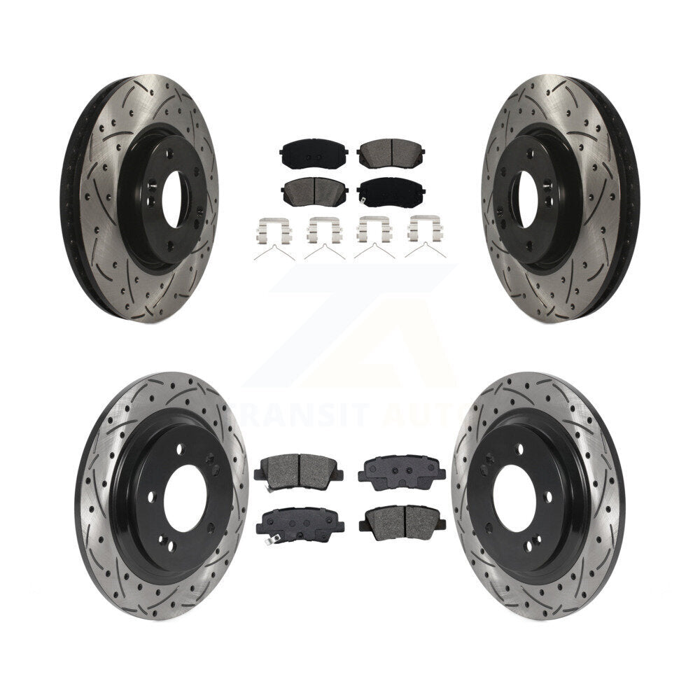 Drill Slot Disc Brake Rotors Semi-Metallic Pad Front Rear Kit For Hyundai Sonata