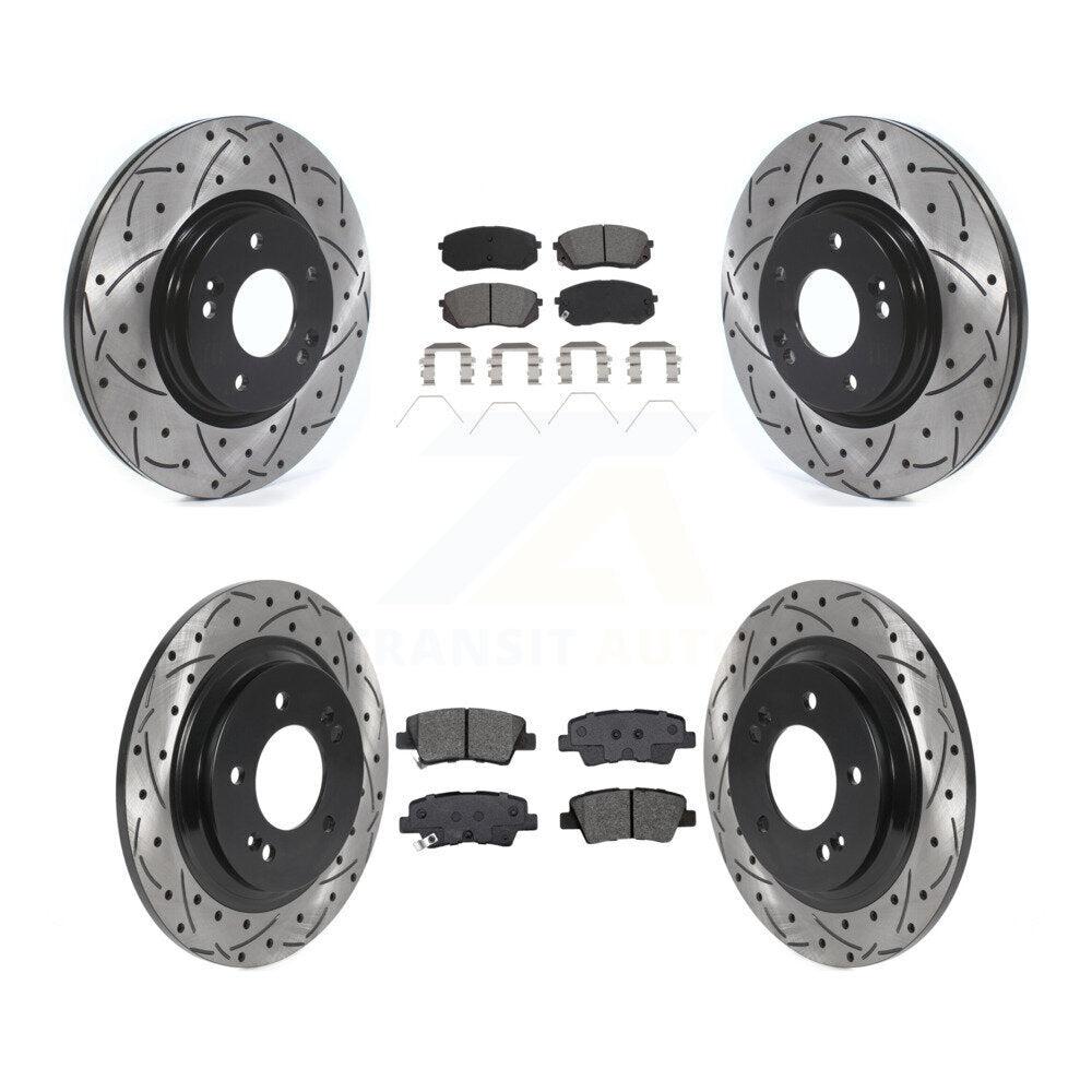 Drilled Slot Brake Rotor Semi-Metallic Pad Front Rear Kit For Hyundai Elantra GT