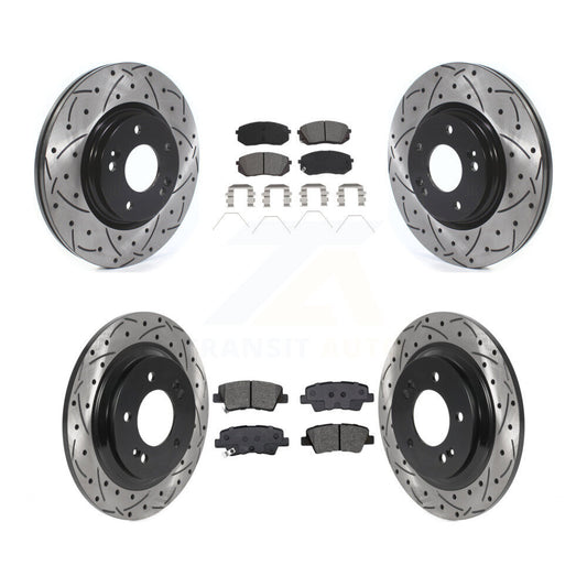 Drilled Slot Brake Rotor Semi-Metallic Pad Front Rear Kit For Hyundai Elantra GT