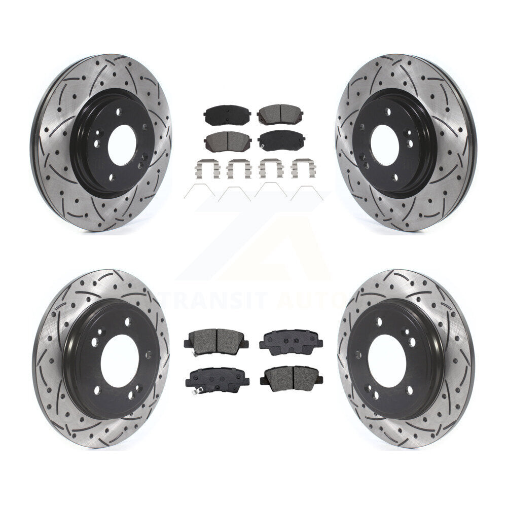 Drilled Slot Brake Rotors Semi-Metallic Pad Front Rear Kit For Kia Forte Hyundai