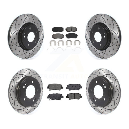 Drilled Slot Brake Rotors Semi-Metallic Pad Front Rear Kit For Kia Forte Hyundai
