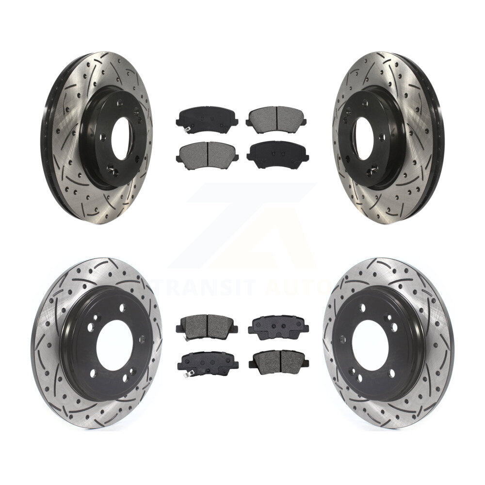 Drilled Slot Brake Rotor & Semi-Metallic Pad Front Rear Kit For Hyundai Veloster