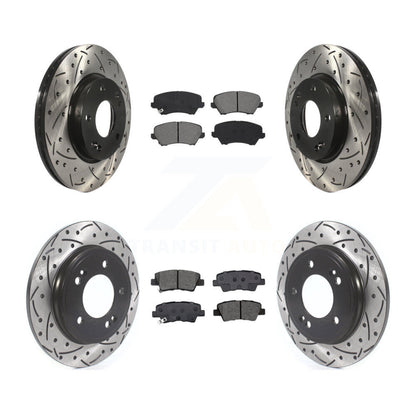 Drilled Slot Brake Rotor & Semi-Metallic Pad Front Rear Kit For Hyundai Veloster