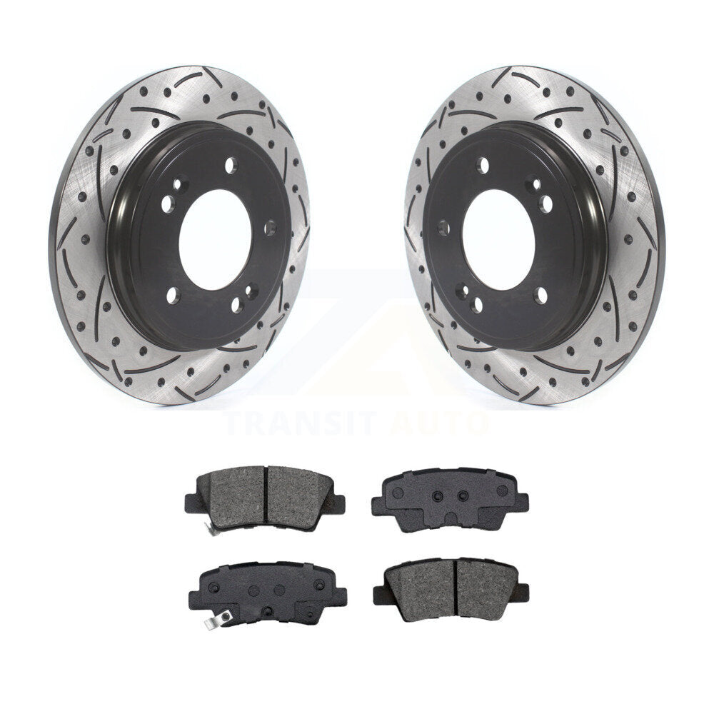 Drill Slot Brake Rotor Semi-Metallic Pad Rear Kit For Kia Forte Hyundai Veloster