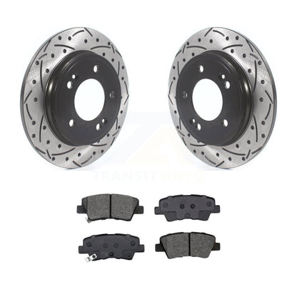 Drill Slot Brake Rotor Semi-Metallic Pad Rear Kit For Kia Forte Hyundai Veloster