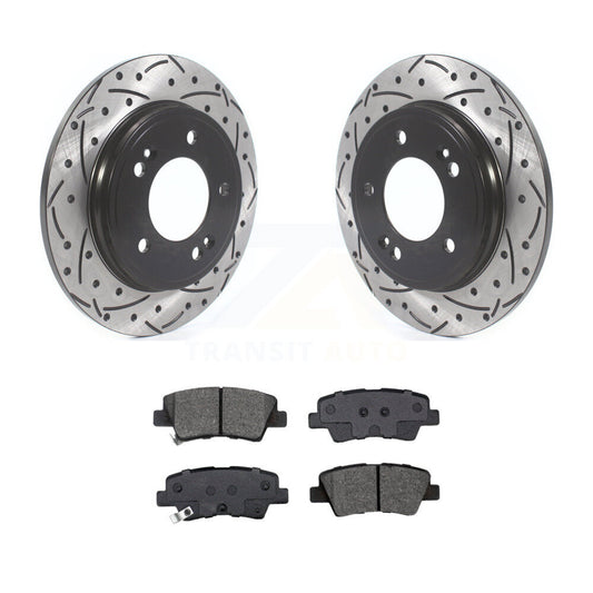 Drill Slot Brake Rotor Semi-Metallic Pad Rear Kit For Kia Forte Hyundai Veloster