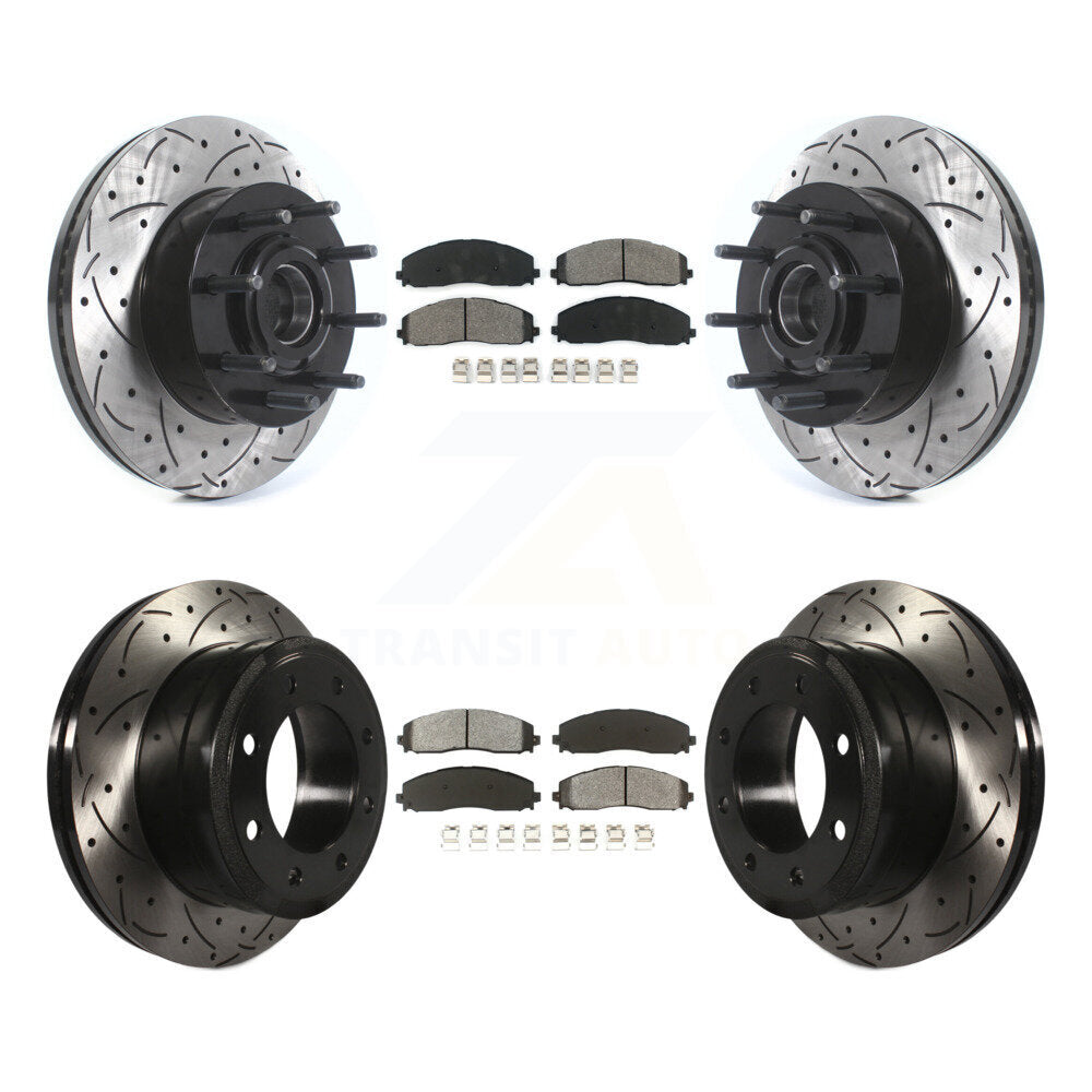 Drill Slot Brake Rotor Hub Semi-Metallic Pad Front Rear Kit For Ford F-350 Super