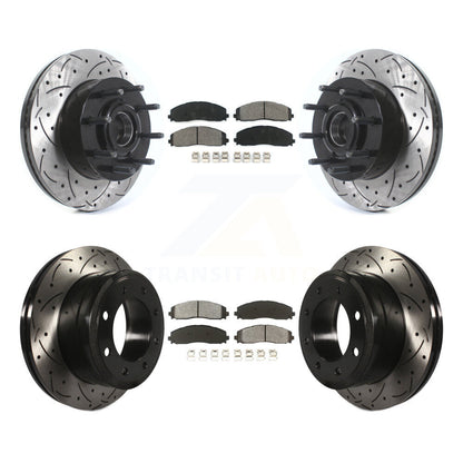 Drill Slot Brake Rotor Hub Semi-Metallic Pad Front Rear Kit For Ford F-350 Super