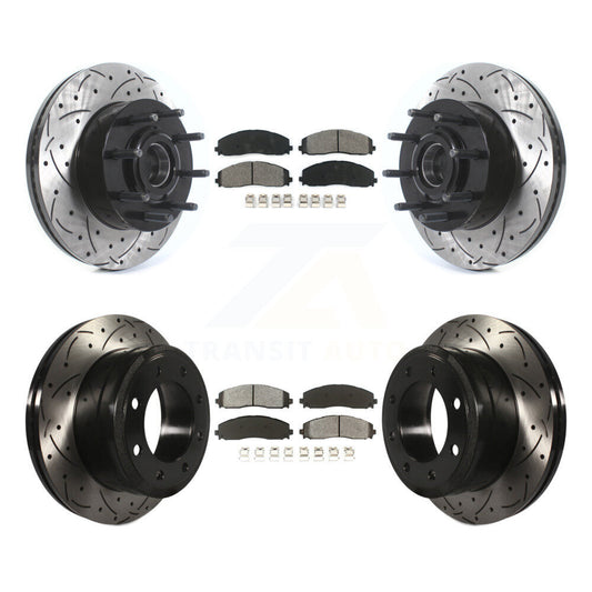 Drill Slot Brake Rotor Hub Semi-Metallic Pad Front Rear Kit For Ford F-350 Super