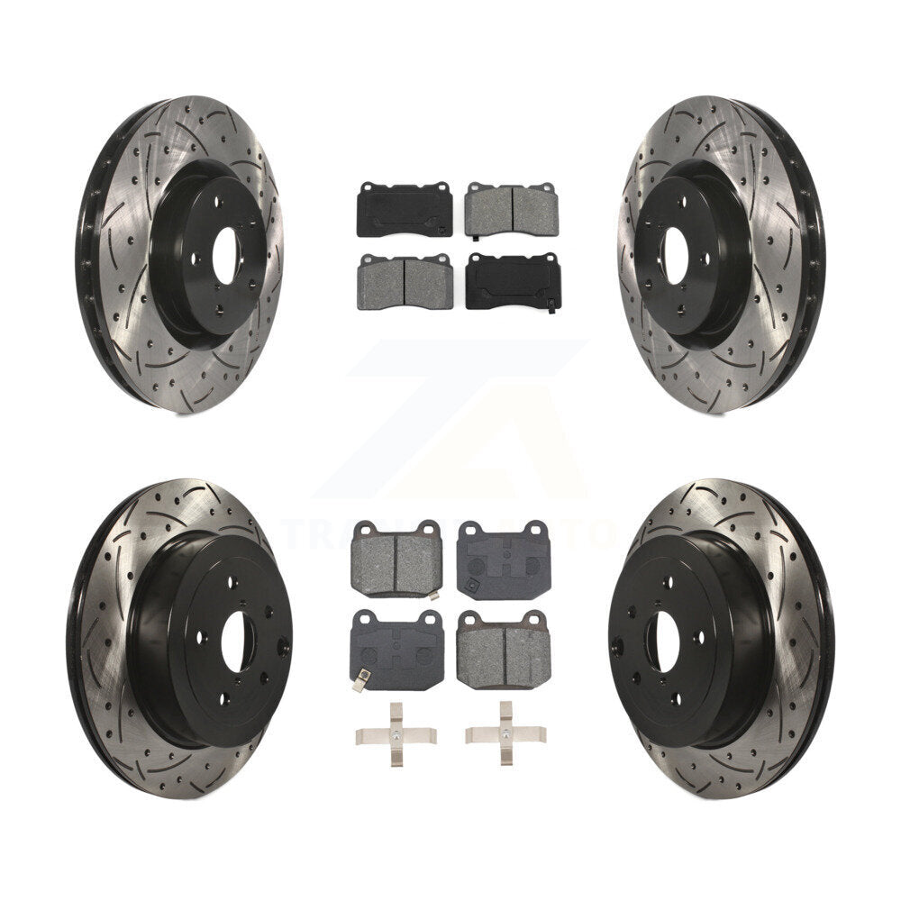 Drilled Slot Brake Rotor Semi-Metallic Pad Front Rear Kit For Subaru Impreza WRX