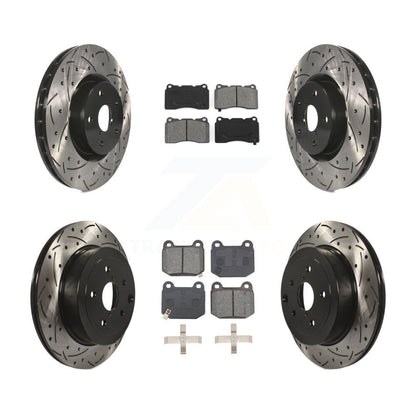 Drilled Slot Brake Rotor Semi-Metallic Pad Front Rear Kit For Subaru Impreza WRX