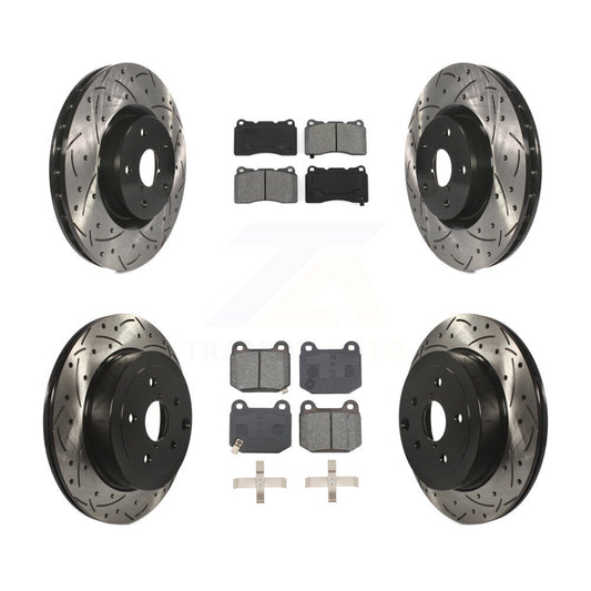 Drilled Slot Brake Rotor Semi-Metallic Pad Front Rear Kit For Subaru Impreza WRX