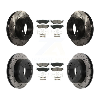 Drilled Slot Brake Rotor & Semi-Metallic Pad Front Rear Kit For Ford F-450 Super