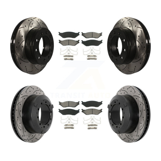 Drilled Slot Brake Rotor & Semi-Metallic Pad Front Rear Kit For Ford F-450 Super