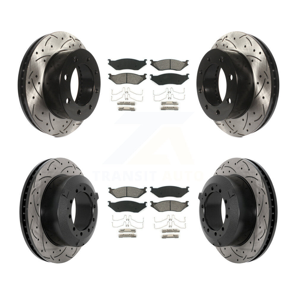 Coated Drilled Slotted Disc Brake Rotor And Semi-Metallic Pad Front Rear Kit For