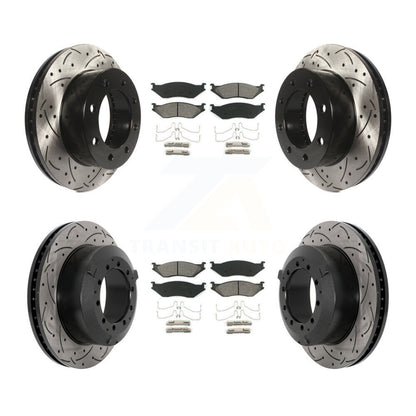 Coated Drilled Slotted Disc Brake Rotor And Semi-Metallic Pad Front Rear Kit For