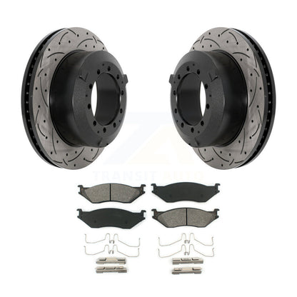 Drilled Slot Brake Rotor Semi-Metallic Pad Rear Kit For Ford F-450 Super Duty IC