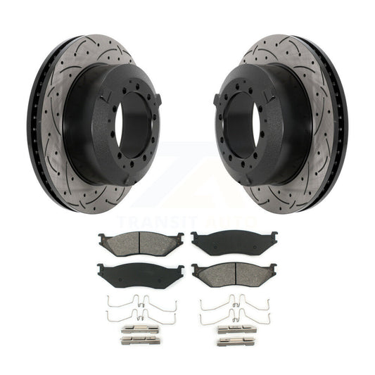 Drilled Slot Brake Rotor Semi-Metallic Pad Rear Kit For Ford F-450 Super Duty IC