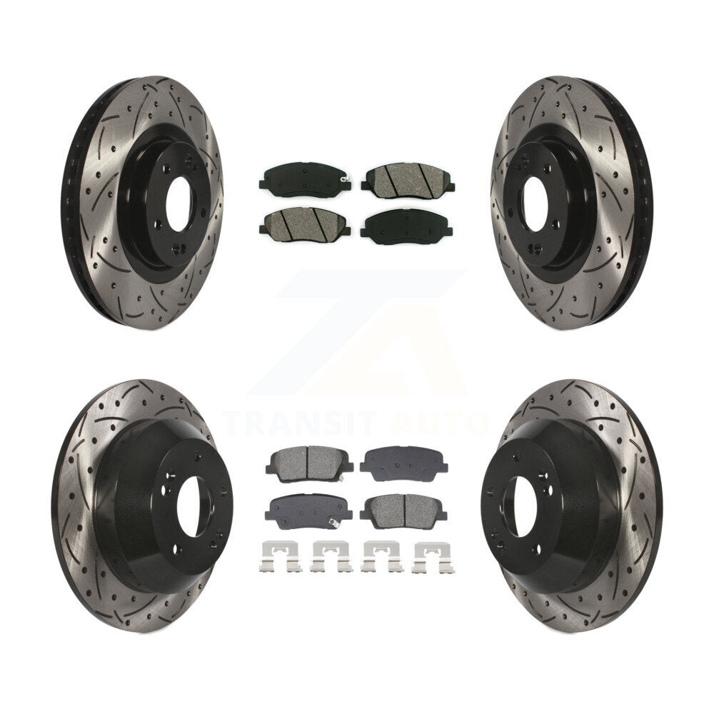 Drill Slot Brake Rotors Semi-Metallic Pad Front Rear Kit For Hyundai Santa Fe XL