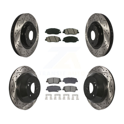 Drill Slot Brake Rotors Semi-Metallic Pad Front Rear Kit For Hyundai Santa Fe XL