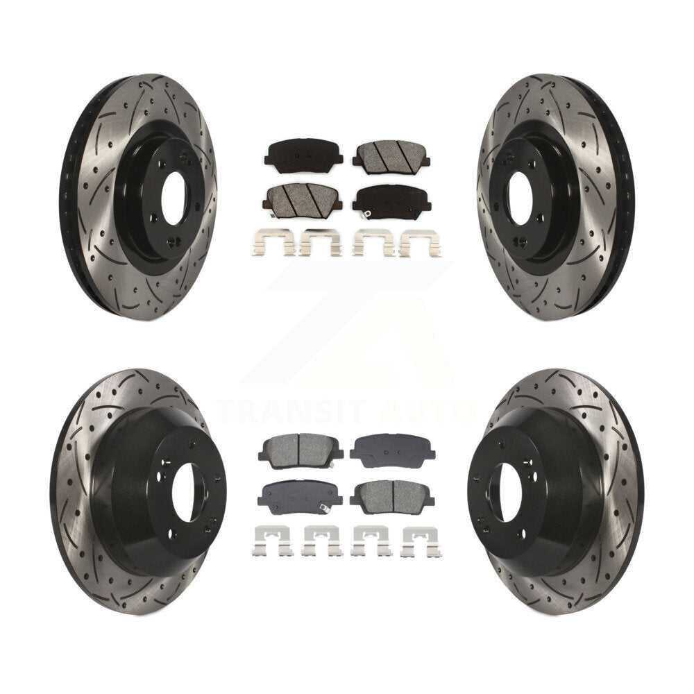 Drill Slot Brake Rotor Semi-Metallic Pad Front Rear Kit For Hyundai Santa Fe Kia