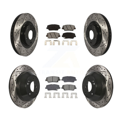 Drill Slot Brake Rotor Semi-Metallic Pad Front Rear Kit For Hyundai Santa Fe Kia