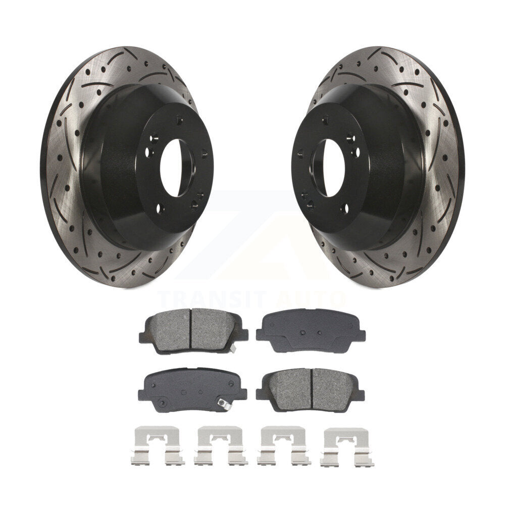 Drill Slot Brake Rotor Semi-Metallic Pad Rear Kit For Hyundai Santa Fe Sport Kia