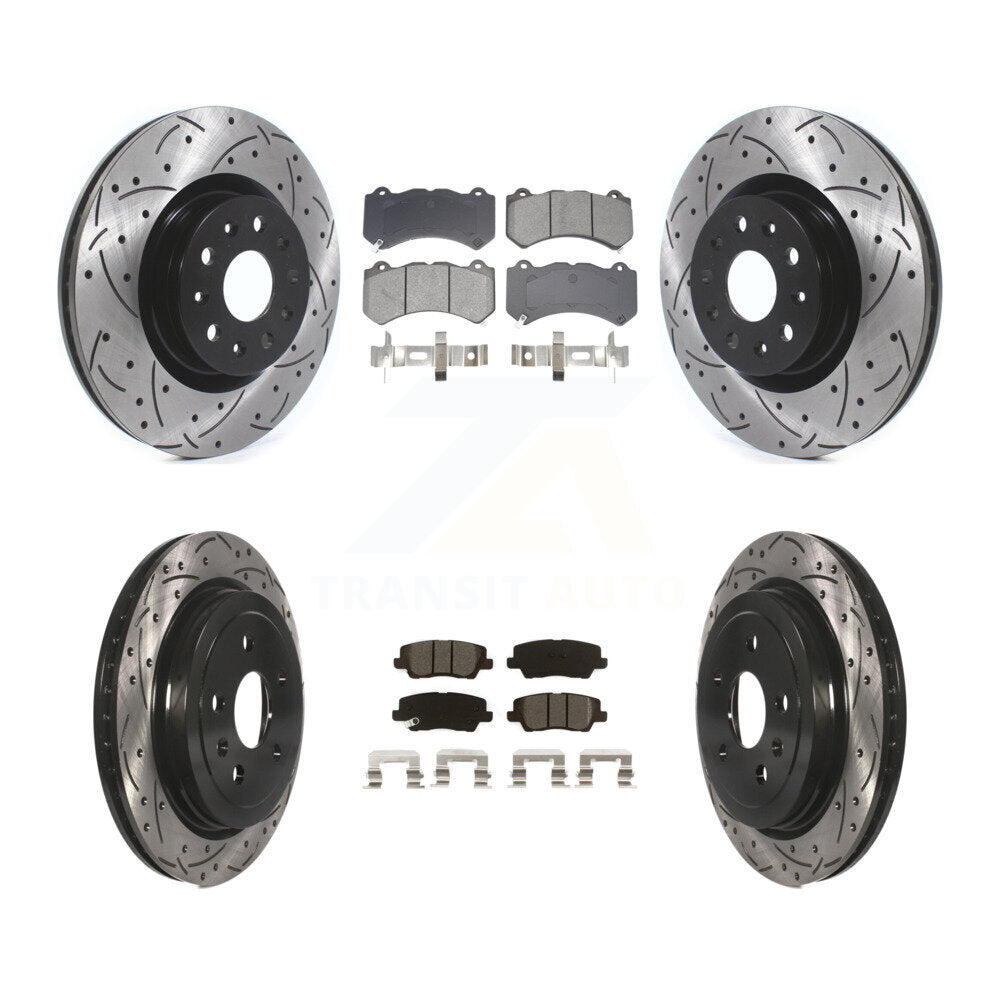 Drilled Slot Disc Brake Rotors Semi-Metallic Pad Front Rear Kit For Cadillac CTS