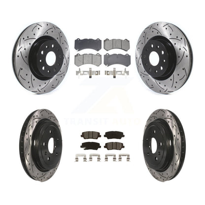 Drilled Slot Disc Brake Rotors Semi-Metallic Pad Front Rear Kit For Cadillac CTS