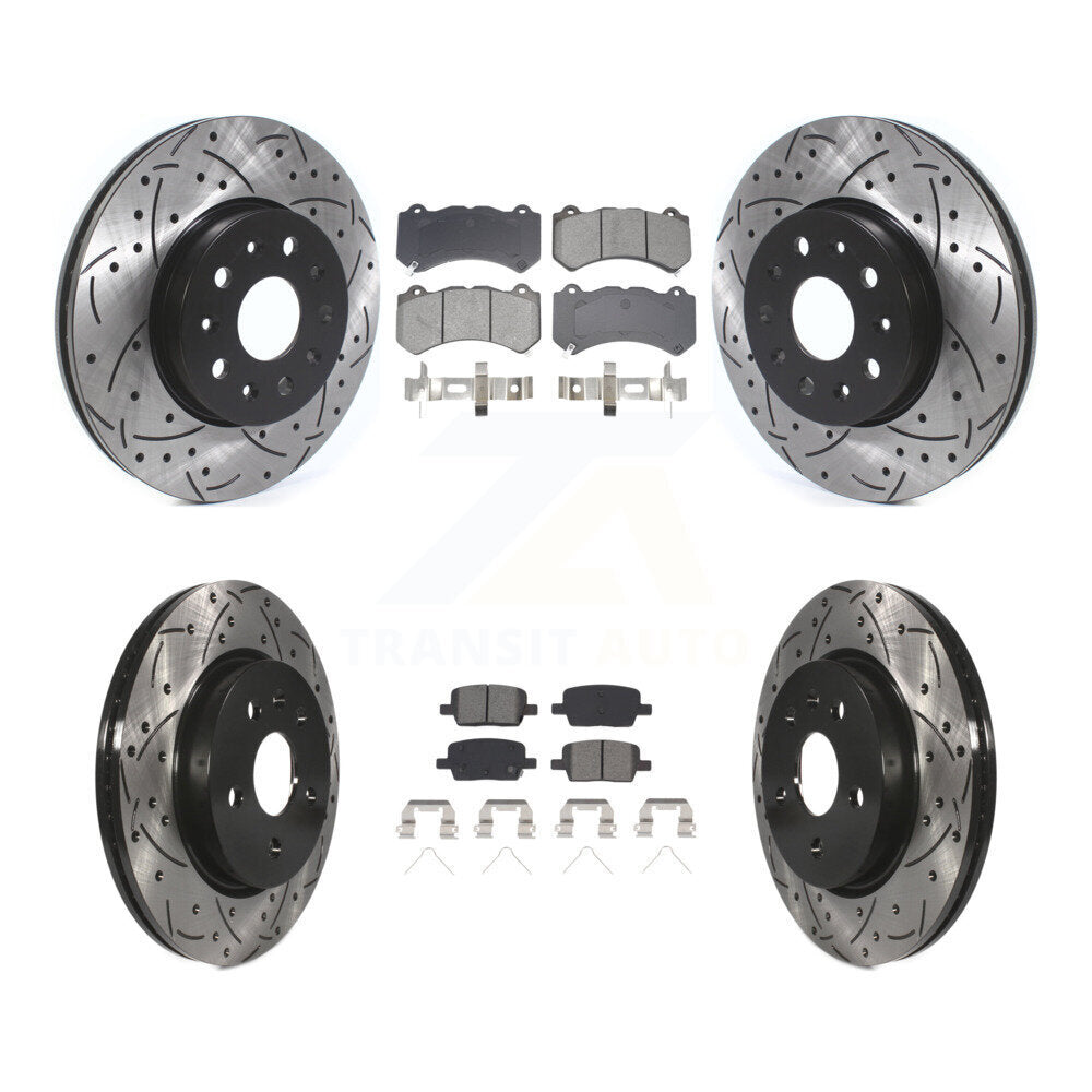 Drilled Slot Brake Rotor & Semi-Metallic Pad Front Rear Kit For Chevrolet Camaro