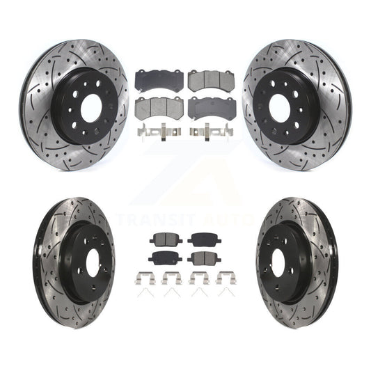 Drilled Slot Brake Rotor & Semi-Metallic Pad Front Rear Kit For Chevrolet Camaro