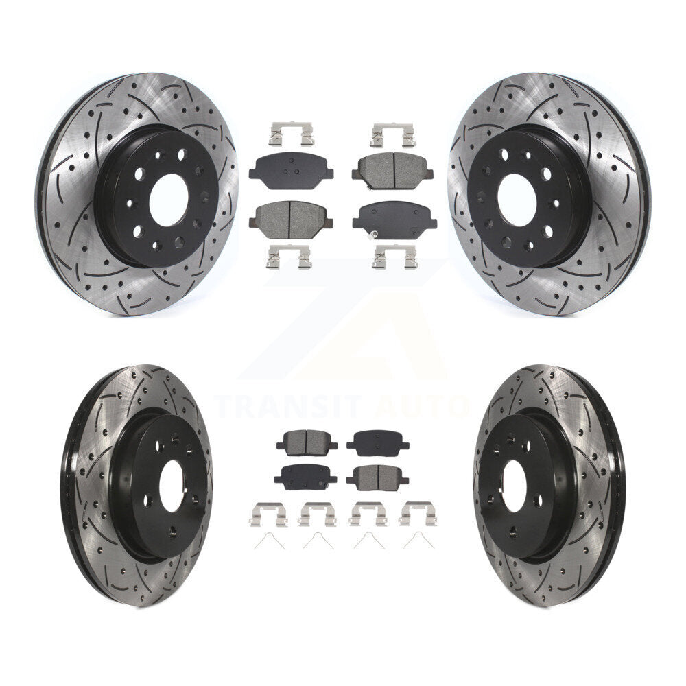 Drilled Slot Brake Rotor & Semi-Metallic Pad Front Rear Kit For Chevrolet Camaro