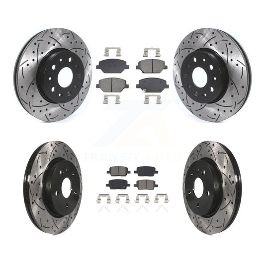 Drilled Slot Brake Rotor & Semi-Metallic Pad Front Rear Kit For Chevrolet Camaro
