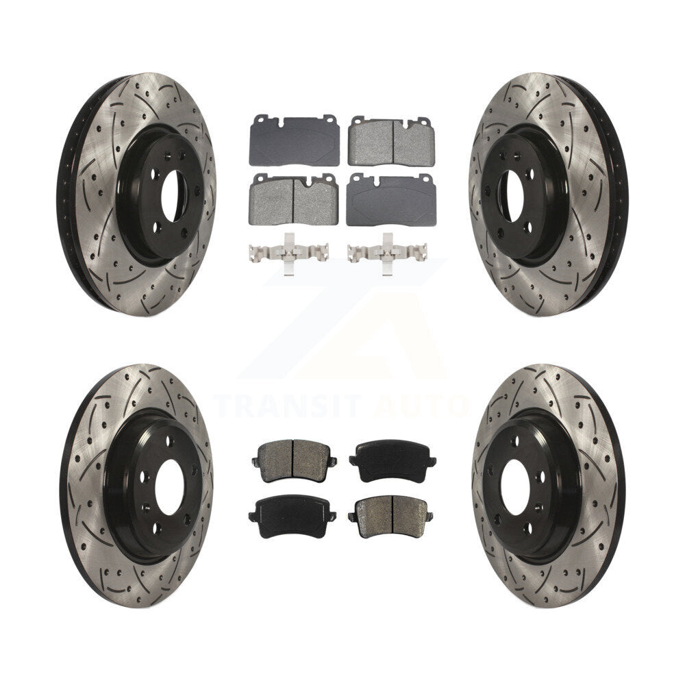 Coated Drill Slot Disc Brake Rotors Semi-Metallic Pad Front Rear Kit For Audi Q5