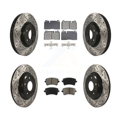 Coated Drill Slot Disc Brake Rotors Semi-Metallic Pad Front Rear Kit For Audi Q5