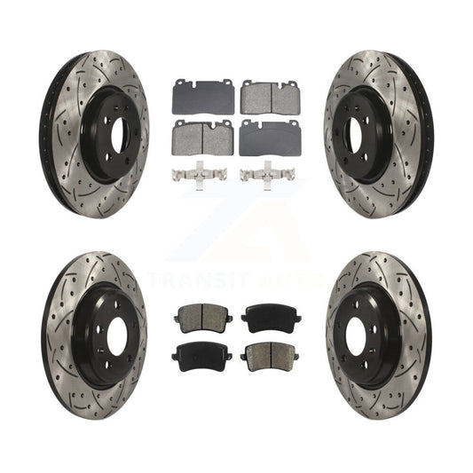 Coated Drill Slot Disc Brake Rotors Semi-Metallic Pad Front Rear Kit For Audi Q5