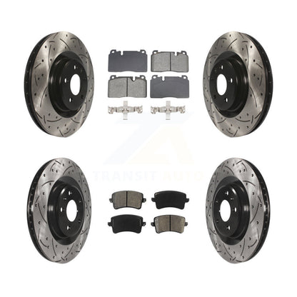 Coated Drill Slot Disc Brake Rotors Semi-Metallic Pad Front Rear Kit For Audi Q5