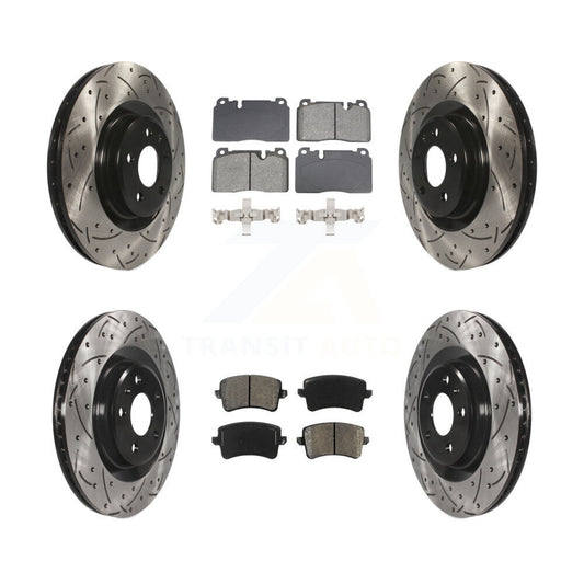 Coated Drill Slot Disc Brake Rotors Semi-Metallic Pad Front Rear Kit For Audi Q5
