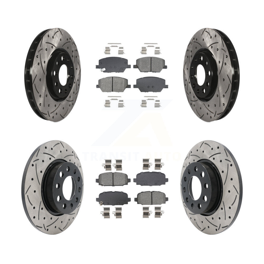 Drilled Slot Disc Brake Rotors Semi-Metallic Pad Front Rear Kit For Jeep Compass
