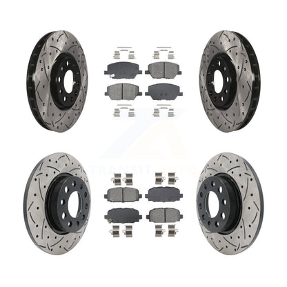Drilled Slot Disc Brake Rotors Semi-Metallic Pad Front Rear Kit For Jeep Compass