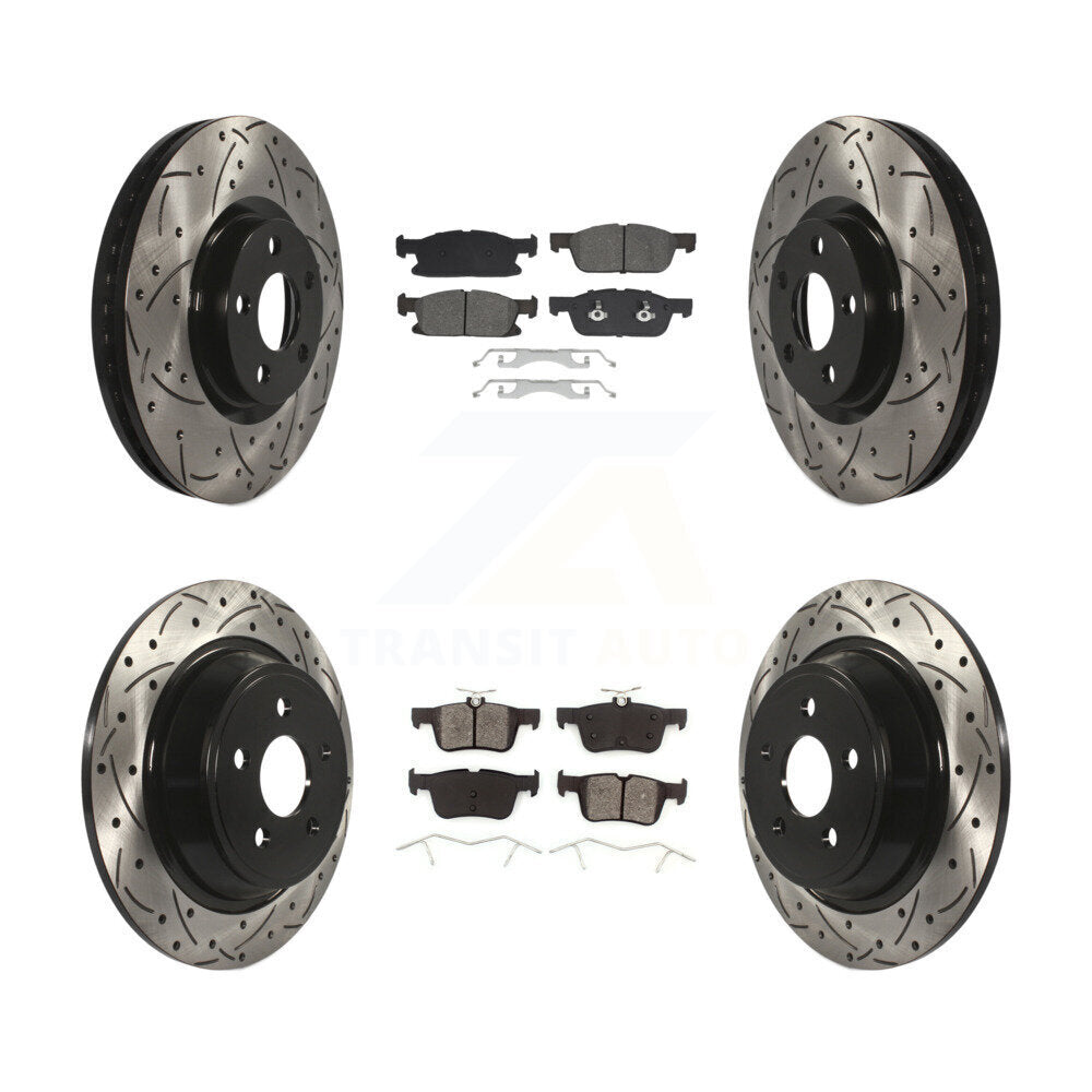 Drill Slot Brake Rotors Semi-Metallic Pad Front Rear Kit For Lincoln Continental